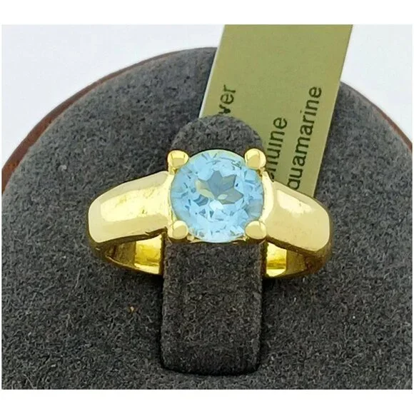 Genuine 2.25 Cts Aquamarine Solitaire Ring 14k Yellow Gold Plated